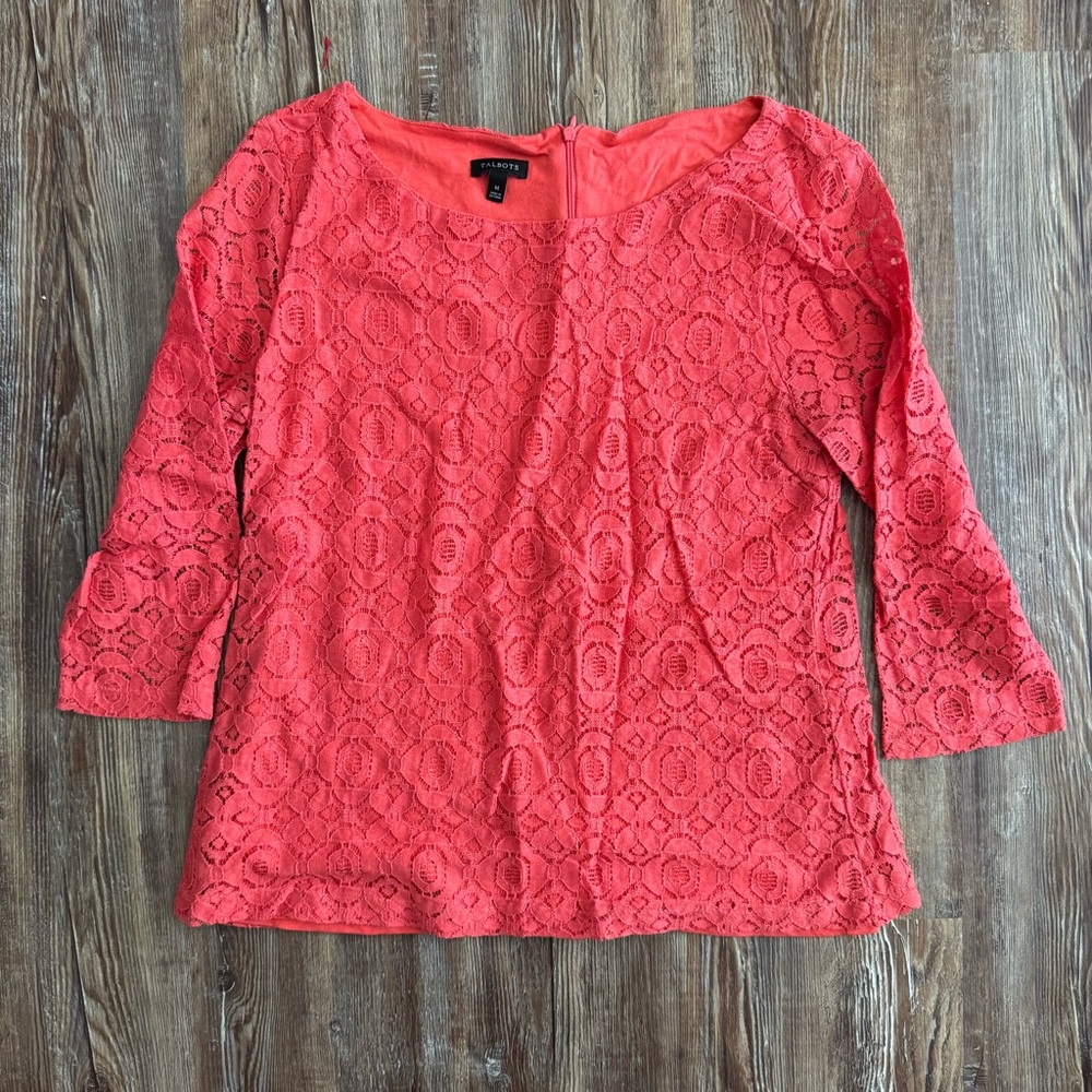 Talbots Vibrant Coral Lace Blouse